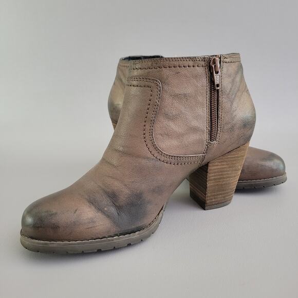Clarks Artisan Mission Halle Boots Womens 9 Zip Ankle Bootie Brown Leather Heels - Picture 4 of 10